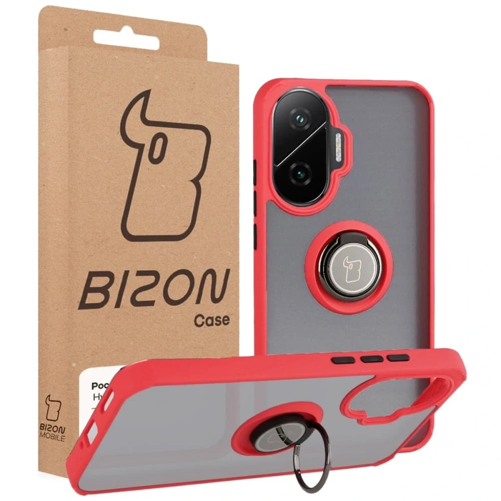 Bizon Case Hybrid Ring Xiaomi POCO F7 rauchig mit rotem Rahmen - 7