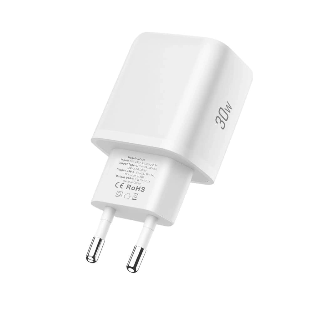 Tech-Protect NCA30 USB-A, USB-C síťová nabíječka PD 30W / QC3.0 + USB-C kabel bílý - 5