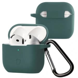 Silikonowe etui z karabińczykiem Bizon Case Headphone Silicone do Apple AirPods 4 ciemnozielone