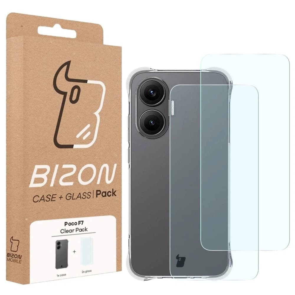 Bizon Case Clear Pack Hülle + 2x gehärtetes Glas für Xiaomi POCO F7 - 9