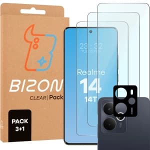 BIZON Clear 3x Bildschirmglas + Kameraglas Realme 14 5G / 14T 5G