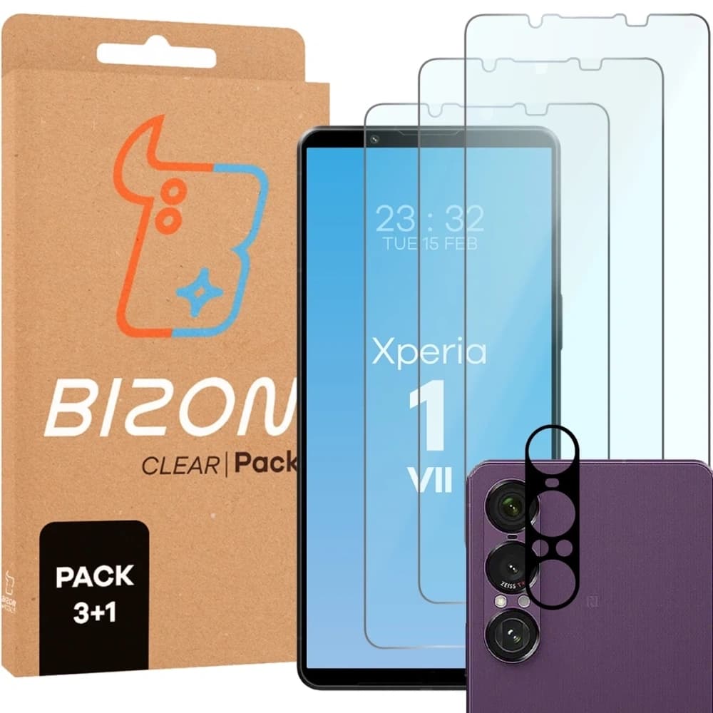 BIZON Clear 3x screen glass + camera glass Sony Xperia 1 VII - 1