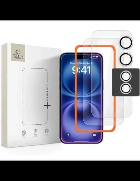 Szkło hartowane + szkło na aparat Tech-Protect Easy Set+ do Apple iPhone 17 Clear [2+1 PACK]