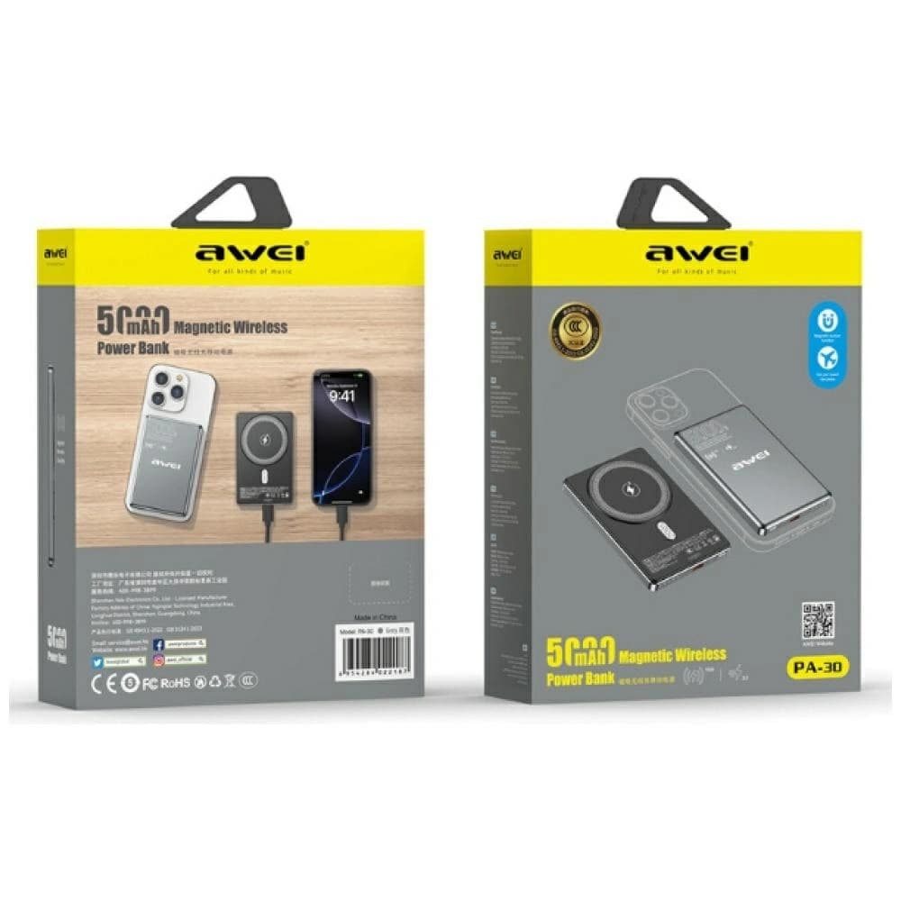 AWEI PA-30 5000mAh 20W Powerbank MagSafe šedý - 2