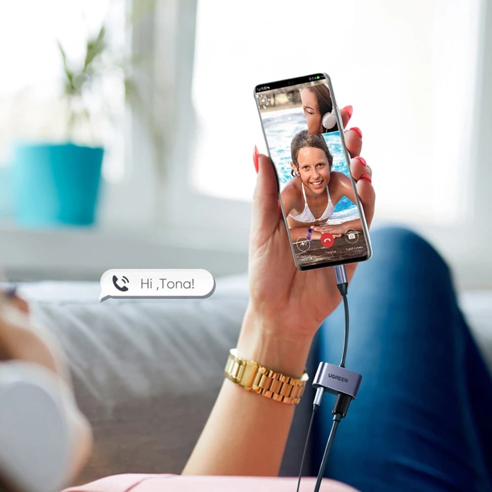 UGREEN CM193 50596 dual-port audio adapter USB-C (male) - mini jack 3.5mm / USB-C (female) gray - 4