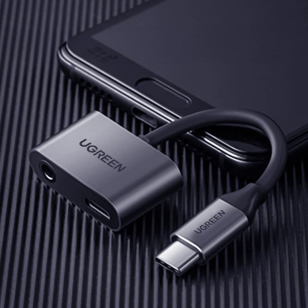 UGREEN CM193 50596 dual-port audio adapter USB-C (male) - mini jack 3.5mm / USB-C (female) gray - 7