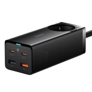 Stația de încărcare Baseus GaN3 Pro 65W AC + 2xUSB-C + 2xUSB-A cu cablu Baseus Xiaobai USB-C / USB-C 100W 1m negru
