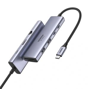 HUB UGREEN CM498 USB-C / 2xUSB-A, 2xUSB-C, HDMI, VGA, RJ45 1000Mbps, SD/TF, USB-C PD 100W szürke