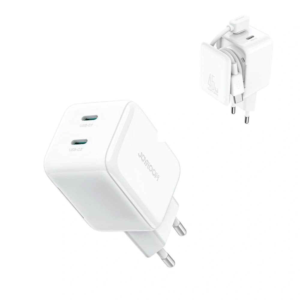 Ładowarka sieciowa Joyroom JR-TCL05 45W GaN 2x USB-C z organizerem na kabel + kabel USB-C / USB-C biała - 2