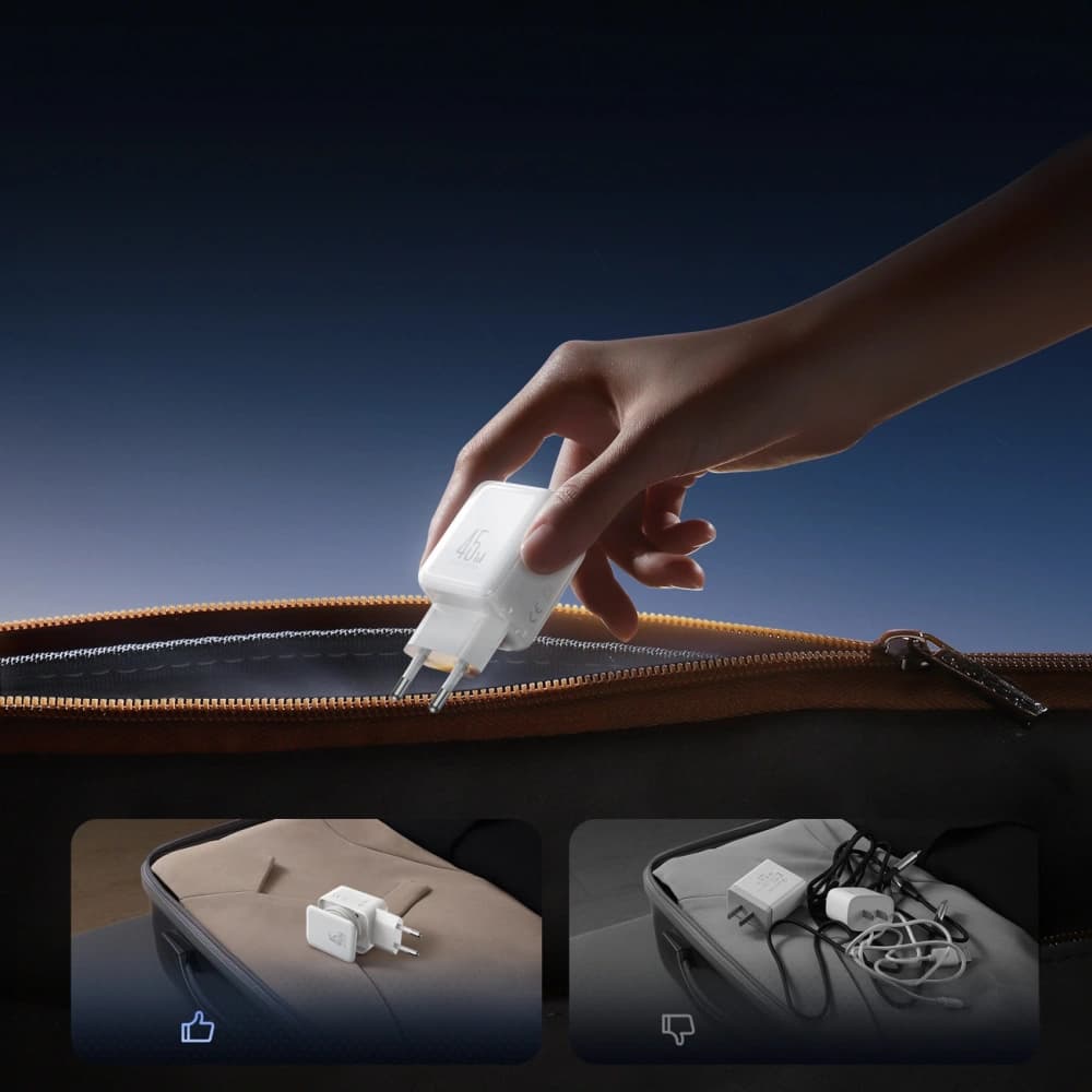 Ładowarka sieciowa Joyroom JR-TCL05 45W GaN 2x USB-C z organizerem na kabel + kabel USB-C / USB-C biała - 5