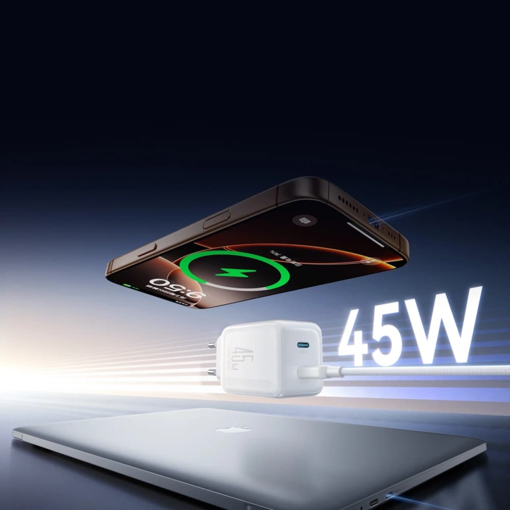 Ładowarka sieciowa Joyroom JR-TCL05 45W GaN 2x USB-C z organizerem na kabel + kabel USB-C / USB-C biała - 6