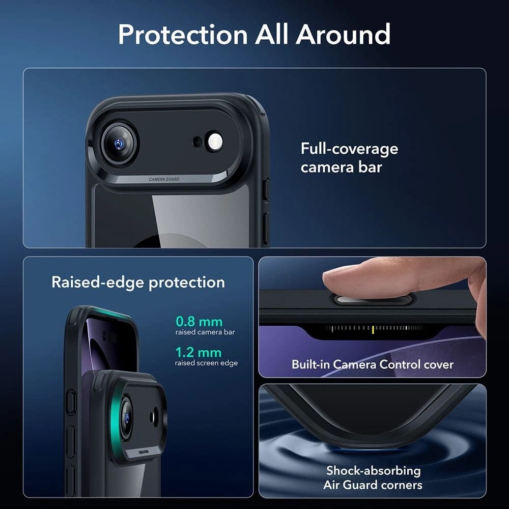 Set ESR husă + sticlă de protecție Classic Hybrid MagSafe & Tempered Glass pentru Apple iPhone Air Clear/negru - 3