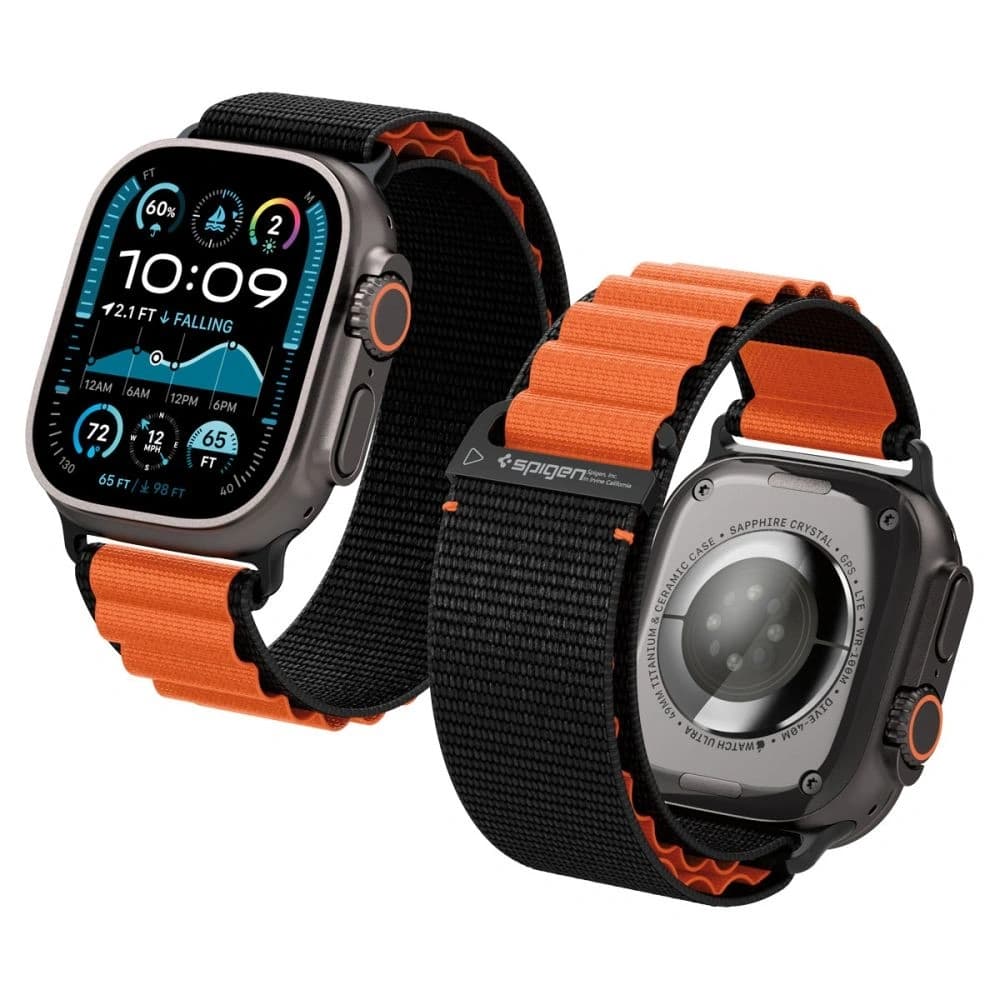 Spigen WBF1 Szíj Apple Watch 6/7/8/9/10/SE/Ultra 1/2 44/45/46/49mm Fekete/narancs - 1