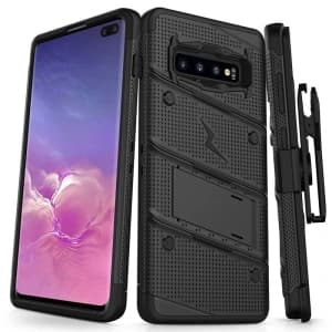 Zizo Samsung Panzerhülle Bolt Cover Galaxy S10+ Plus und Ständer & Gürtelhalterung (Schwarz/Schwarz)