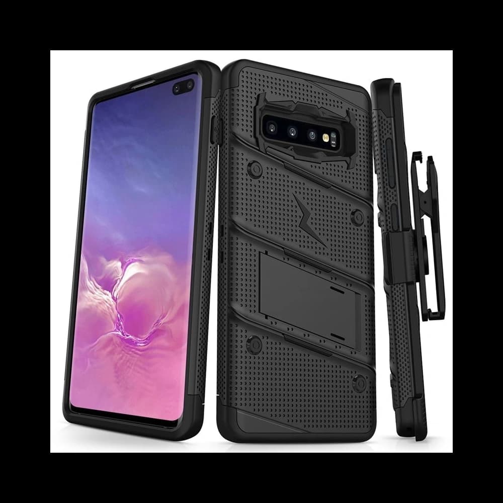 Zizo Samsung Panzerhülle Bolt Cover Galaxy S10+ Plus und Ständer & Gürtelhalterung (Schwarz/Schwarz) - 1