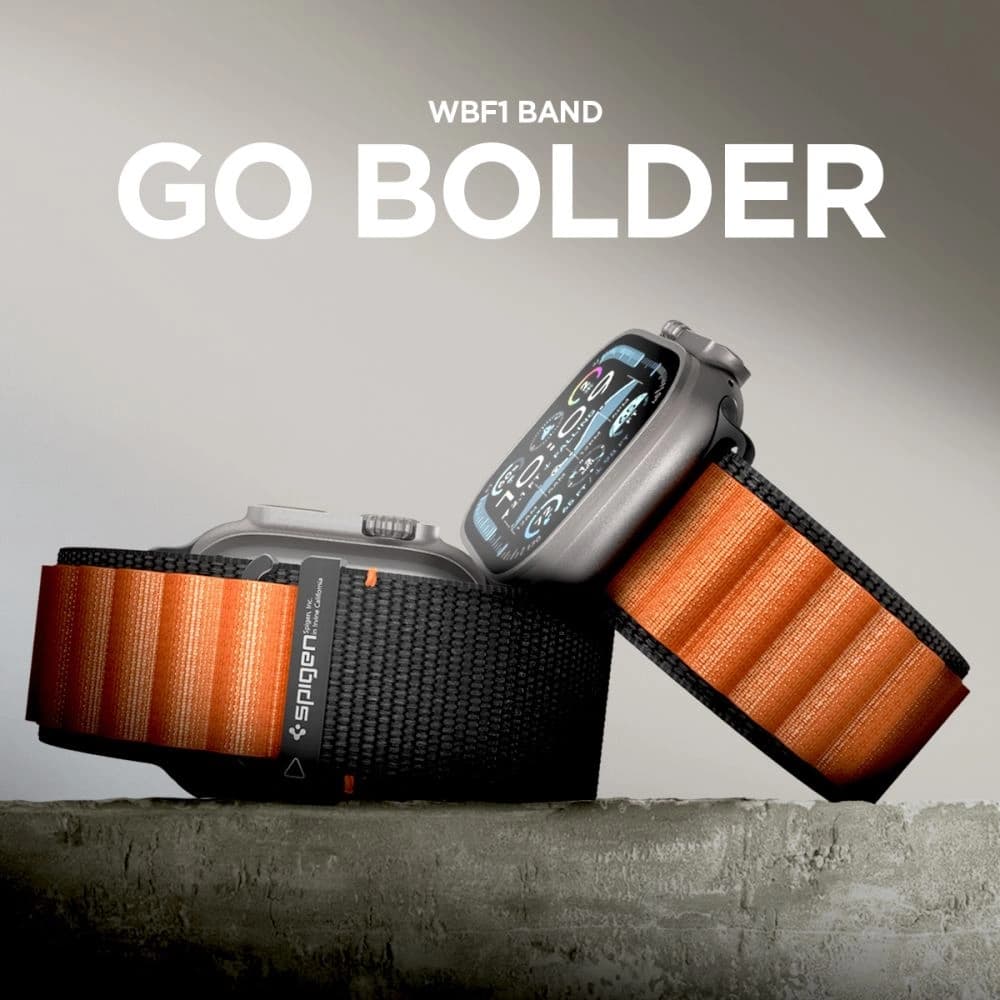 Spigen WBF1 Szíj Apple Watch 6/7/8/9/10/SE/Ultra 1/2 44/45/46/49mm Fekete/narancs - 11