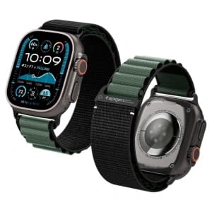 Spigen WBF1 Szíj Apple Watch 6/7/8/9/10/SE/Ultra 1/2 44/45/46/49mm Fekete/zöld