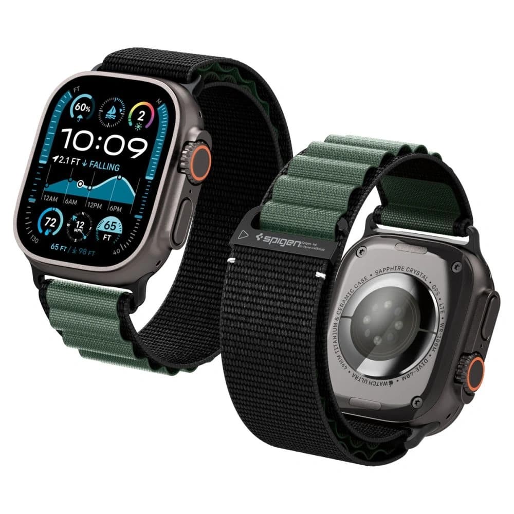 Spigen WBF1 Szíj Apple Watch 6/7/8/9/10/SE/Ultra 1/2 44/45/46/49mm Fekete/zöld - 1