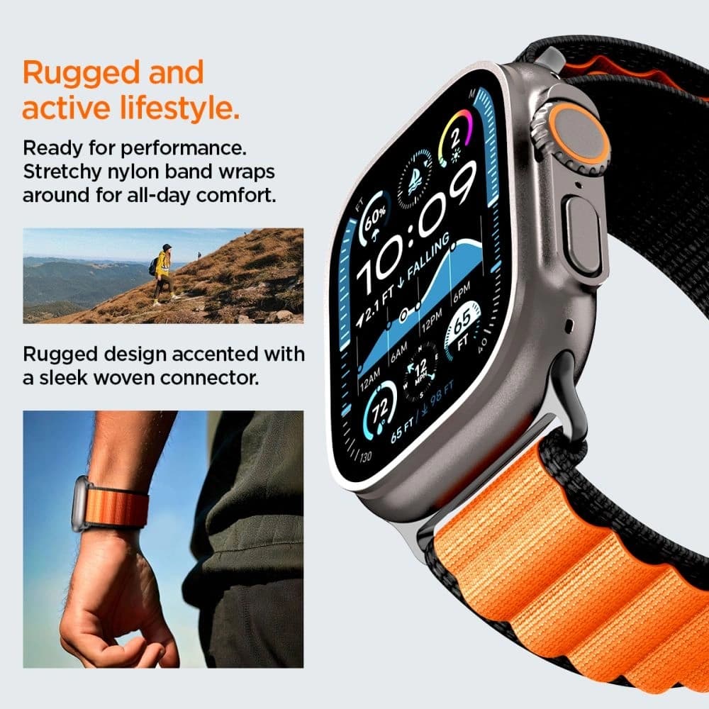 Spigen WBF1 Szíj Apple Watch 6/7/8/9/10/SE/Ultra 1/2 44/45/46/49mm Fekete/narancs - 16