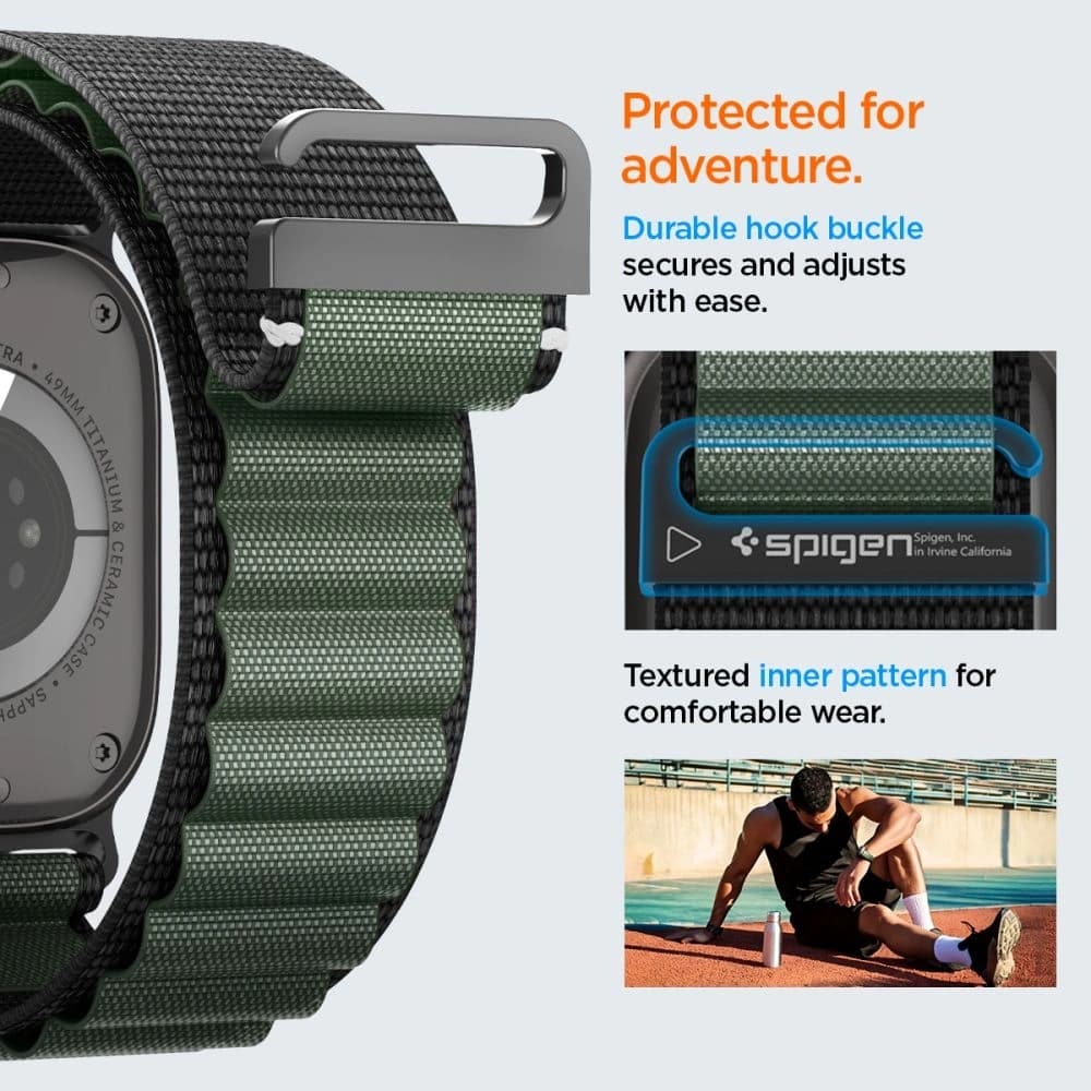 Spigen WBF1 Szíj Apple Watch 6/7/8/9/10/SE/Ultra 1/2 44/45/46/49mm Fekete/zöld - 14