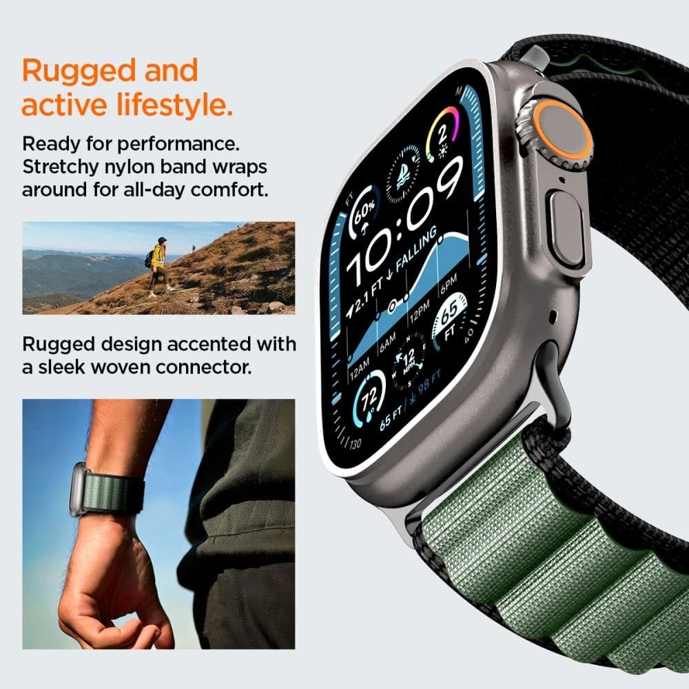 Spigen WBF1 Szíj Apple Watch 6/7/8/9/10/SE/Ultra 1/2 44/45/46/49mm Fekete/zöld - 16