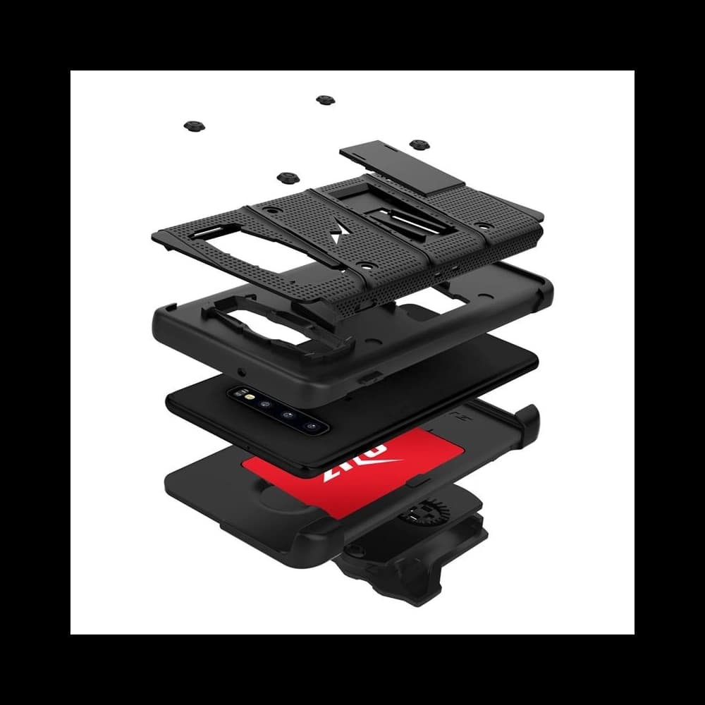 Zizo Samsung Panzerhülle Bolt Cover Galaxy S10+ Plus und Ständer & Gürtelhalterung (Schwarz/Schwarz) - 3