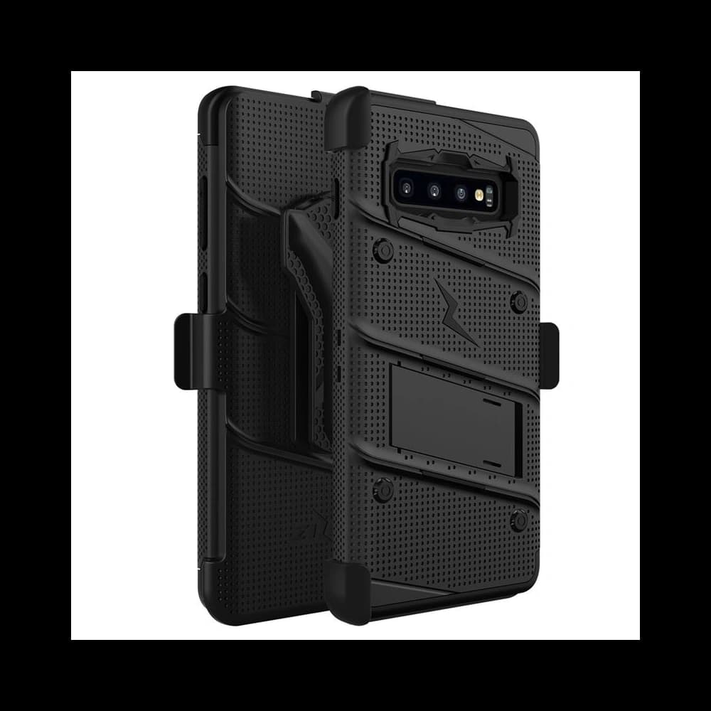 Zizo Bolt Cover - Case for Samsung Galaxy S10 & Kickstand and Holster (Black/Black) - 2
