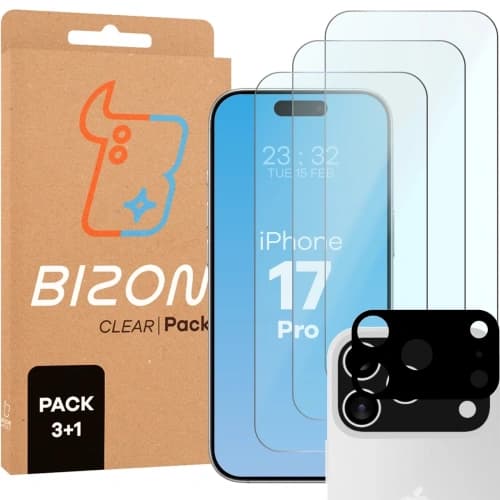 BIZON Clear 3x screen glass + camera glass Apple iPhone 17 Pro