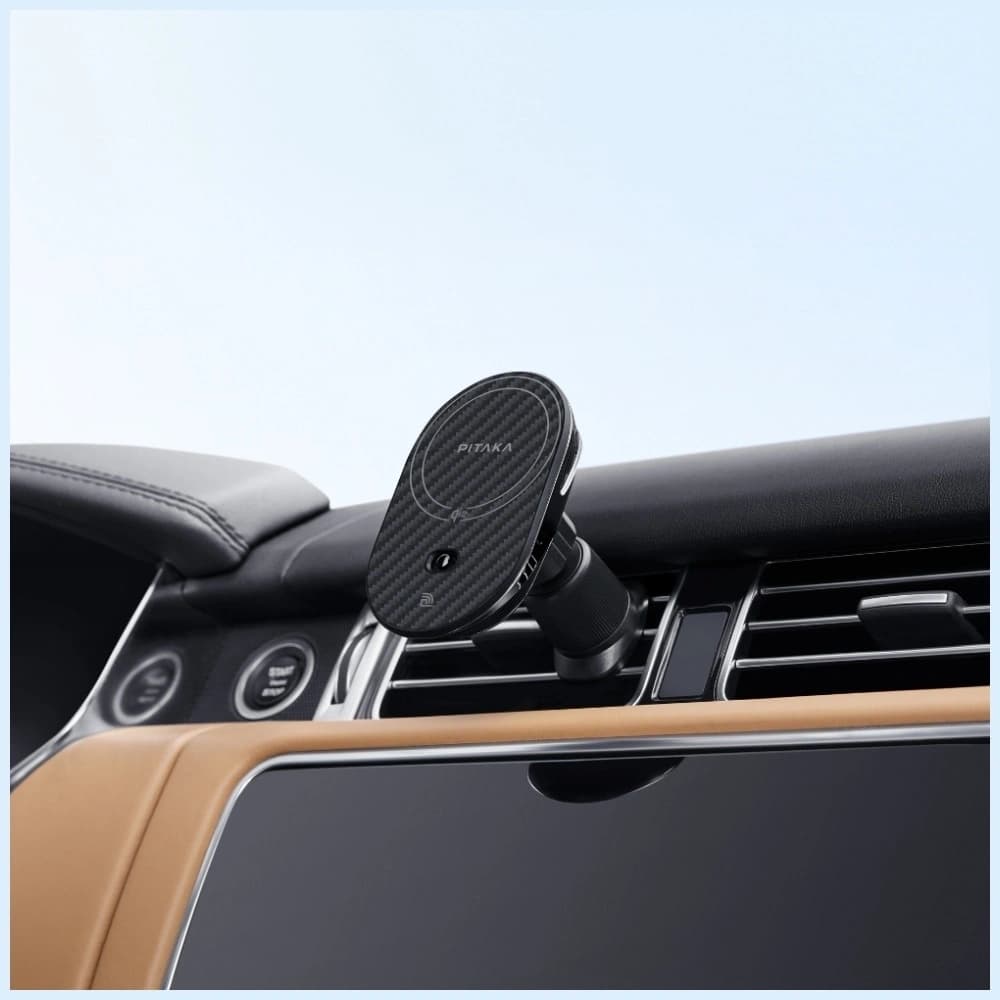 Uchwyt samochodowy z ładowarką bezprzewodową PITAKA MagEZ Pro 2 Qi2 15W NFC MagSafe czarno szary - 12
