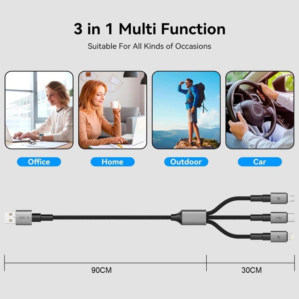 Tech-Protect Ultraboost Dna 3in1 USB-A / Lightning, USB-C, Micro USB Cable 3a 120cm Iron Grey - 4