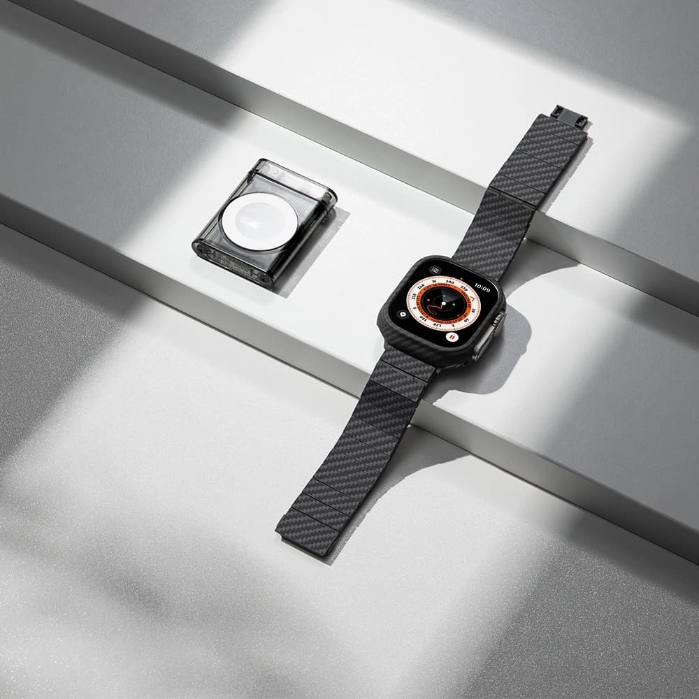 PITAKA Szénszálas Modern Apple Watch 1/2/3/4/5/6/7/8/9/10/11/SE/SE 3/Ultra/Ultra 2/Ultra 3 fekete szürke - 21