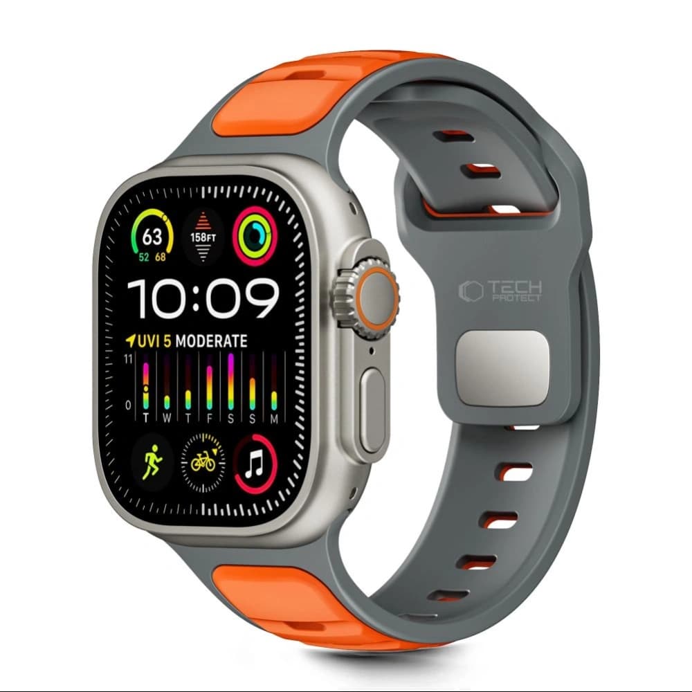 Tech-Protect IconBand vonal Apple Watch 8 / 9 / 10 / 11 / SE / Ultra 44/45/46/49mm Szürke/narancs - 1