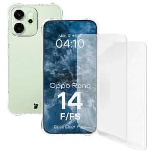 Elastyczne etui + 2x folia na ekran Bizon Case Clear Pack do Oppo Reno 14 F / FS