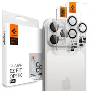 Spigen Optik Pro Glas.tr ez Fit Ochranný filtr kamery Apple iPhone 14 Pro / Max / 15 Pro / Max / 16 Pro / Max / 17 Pro / Max Stříbrný [2 BALENÍ]