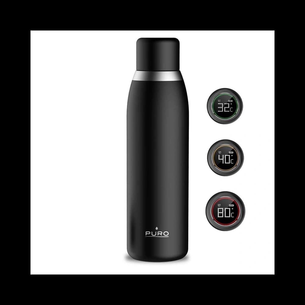 PURO Smart Bottle 500ml INOX Thermoflasche mit LED Smart Cap (Schwarz) - 1