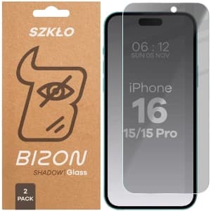 Bizon Glass Clear Shadow Apple iPhone 15 / 15 Pro / 16  tinted [2 PACK]