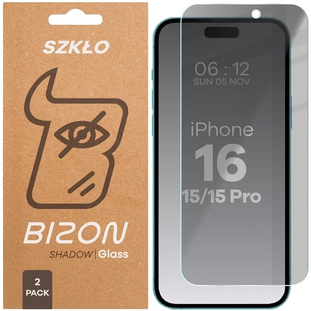 Bizon Glass Clear Shadow Apple iPhone 15 / 15 Pro / 16 getönt [2 PACK] - 1