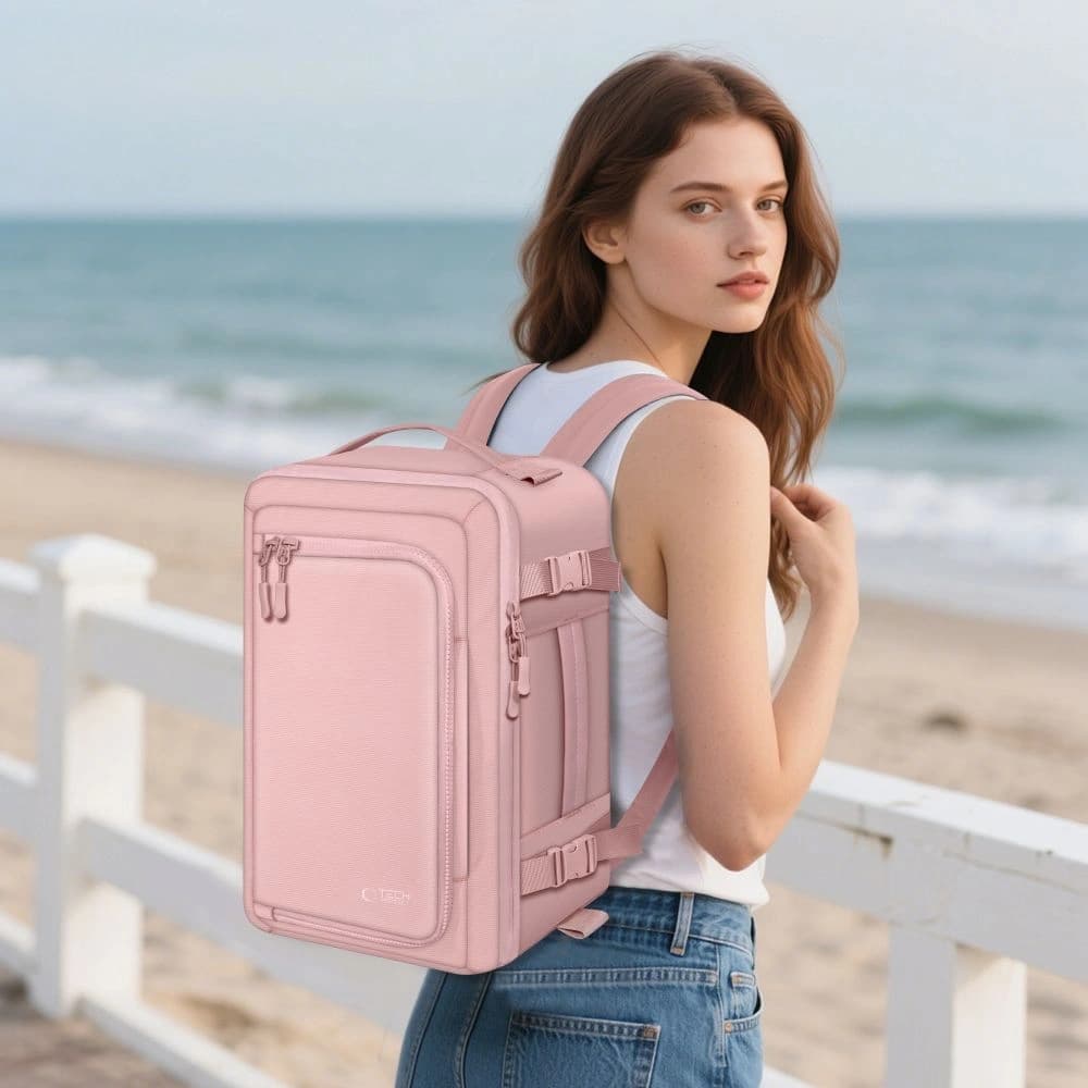 Tech-Protect Defender S50 Ryanair & Wizzair Cestovní batoh na laptop do kabiny 20L 40x20x25 Prašná růžová - 9