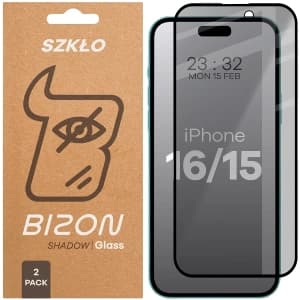 Bizon Glass Edge Shadow Duo Apple iPhone 15 / 16 tinted with a black frame [2 PACK]