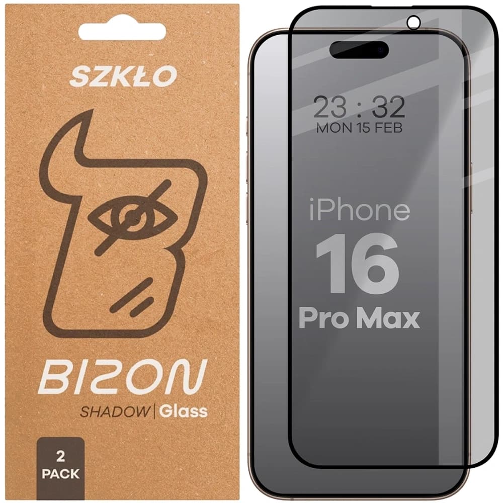 Bizon Glass Edge Shadow Duo Apple iPhone 16 Pro Max tinted with a black frame [2 PACK] - 1