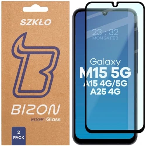 Bizon Glass Edge Duo Samsung Galaxy A15 4G / 5G / A25 5G / M15 5G fekete keret [2 CSOMAG]