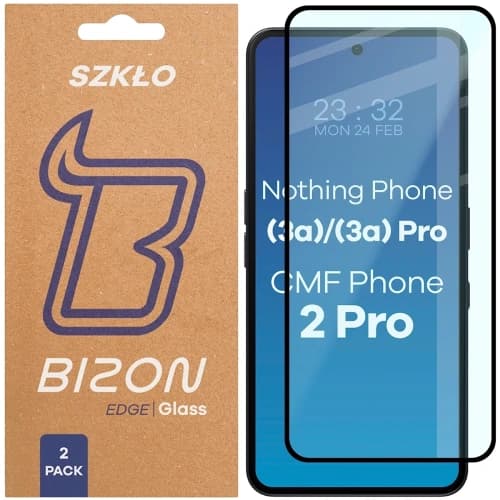Bizon Glass Edge Duo Nothing Phone (3a) / (3a) Pro / CMF Phone 2 Pro black frame [2 PACK]