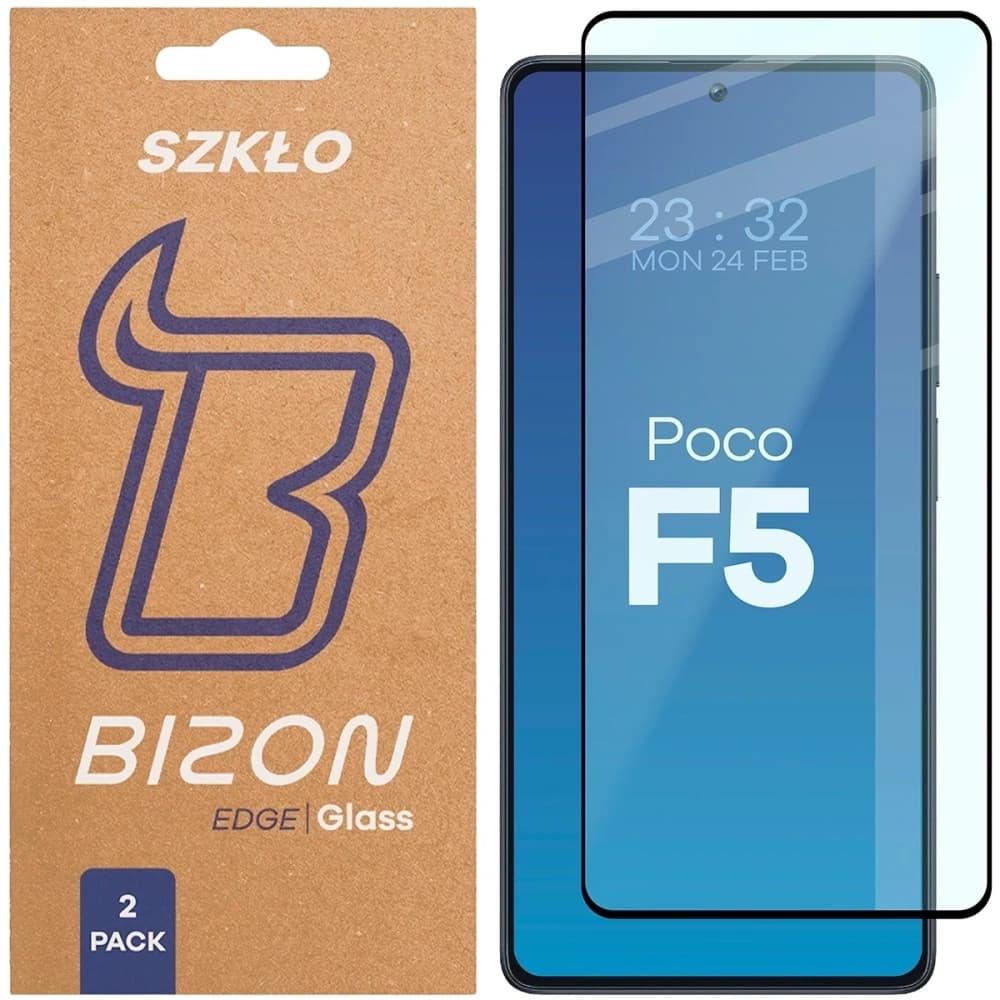 Szkło hartowane Bizon Glass Edge Duo do Xiaomi POCO F5 czarna ramka [2 PACK] - 1
