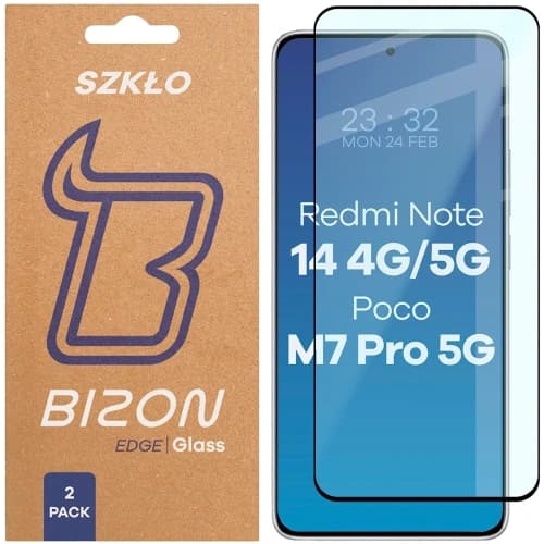 Bizon Glass Edge Duo Xiaomi Redmi Note 14 4G / 5G / POCO M7 Pro 5G black frame [2 PACK]