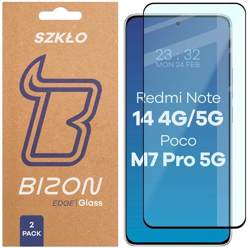 Bizon Glass Edge Duo Xiaomi Redmi Note 14 4G / 5G / POCO M7 Pro 5G black frame [2 PACK] - 1