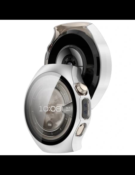 Etui ze szkłem do zegarka Bizon Case+Glass Watch do Huawei Watch 5 42mm satynowe srebrne