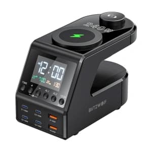 Ceas de alarmă Blitzwolf BW-FW10 cu încărcător wireless 2xUSB-A 60W, 4xUSB-C 120W, pentru telefon, ceas