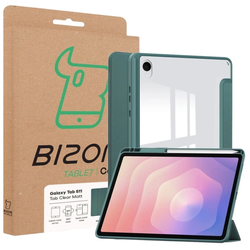 Etui z klapką Bizon Case Tab Clear Matt do Samsung Galaxy Tab S11 ciemnozielone - 8