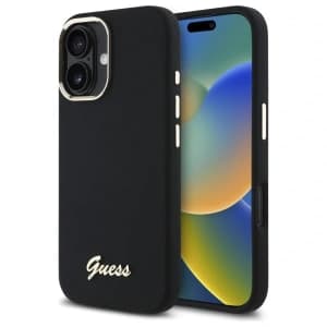 Guess Apple iPhone 16 hardcase Silicone Script Metal Logo & Frame black