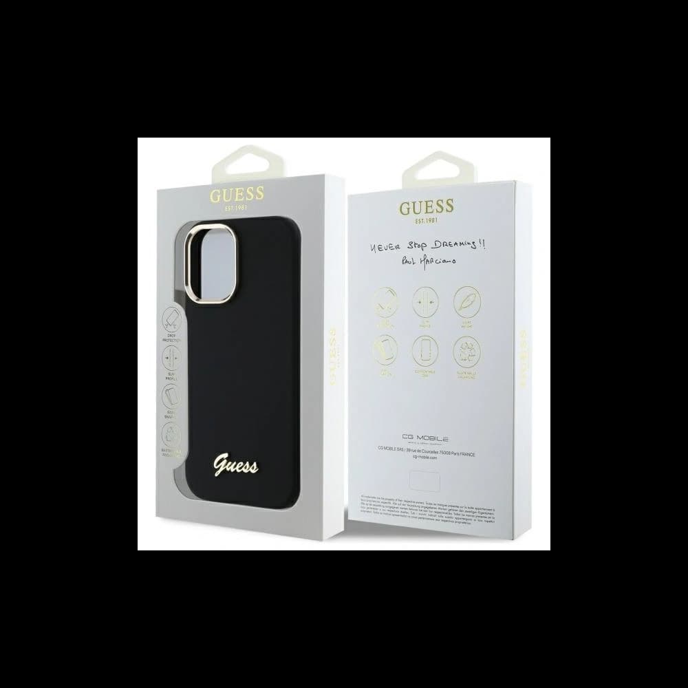 Guess Apple iPhone 16 hardcase Silicone Script Metal Logo & Frame black - 8